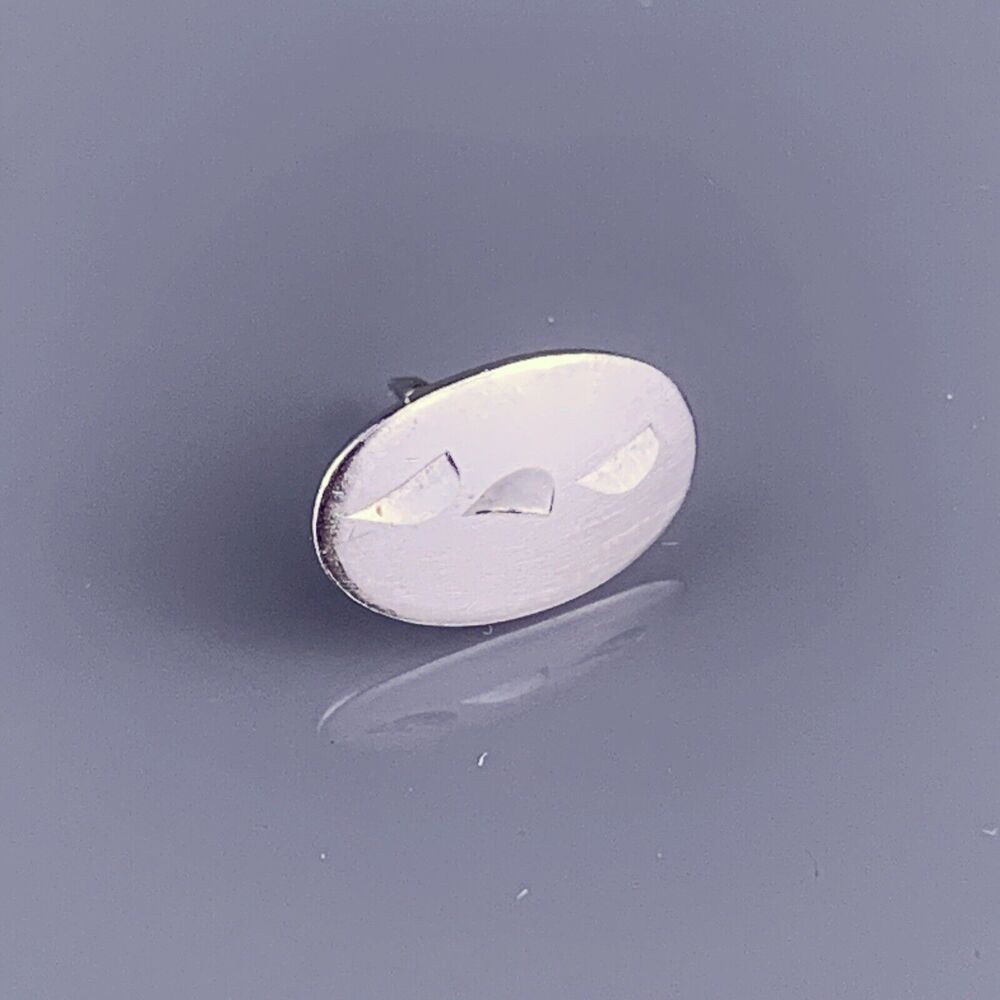 Small Etched Modernist Tie Tack Pin Sterling Silver Simple Oval Vintage